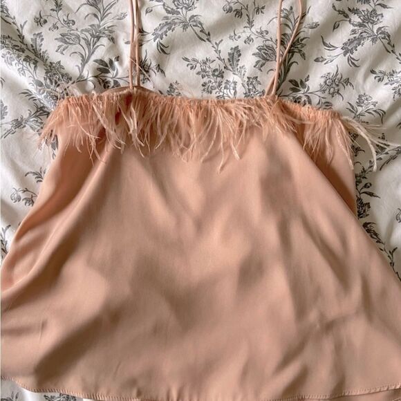 NWT ZARA BEIGE-PINK TOP Camisole Feather Straps Straight Neck Size S - Picture 3 of 4